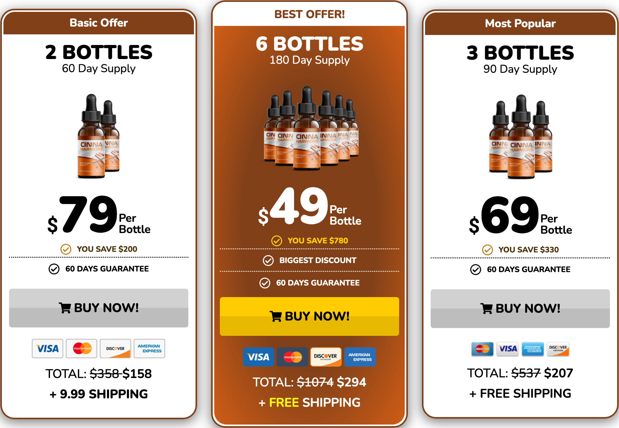 CinnaHarmony pricing options — 2, 3 and 6 bottle packs