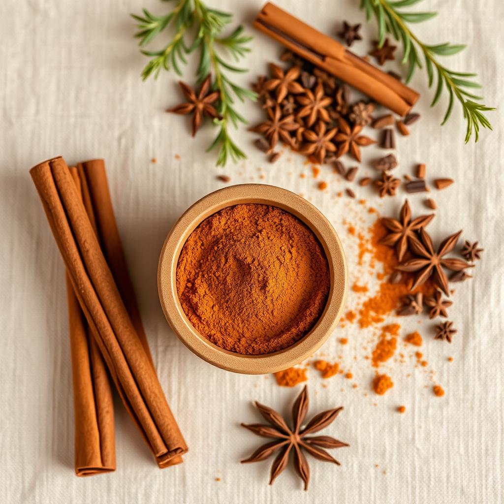 Cinnamon sticks, ground cinnamon and botanicals used in CinnaHarmony